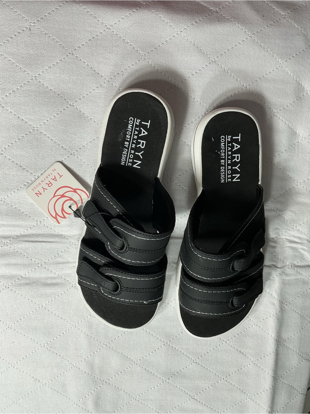 NWT Taryn by Taryn Rose Comfort Slides Black Double Adjustable Strap Sandal 8.5